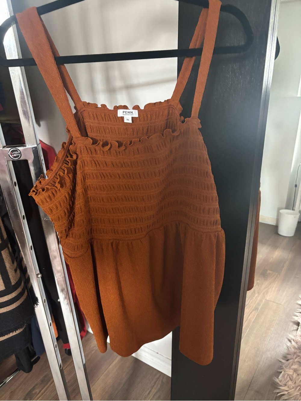 Penningtons Smocked Rust Orange Tank Top